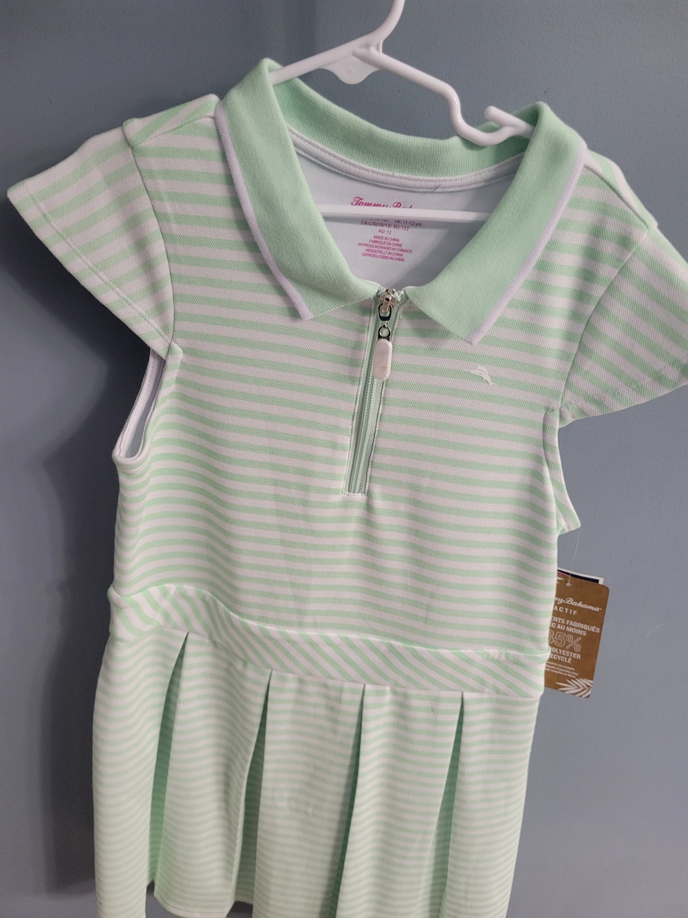 Tommy Bahama Girls Mint Green and White Striped Polo Dress